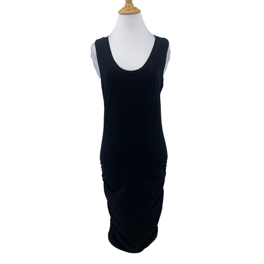 Michael Stars Tank Dress Womens M Medium Black Ruched Bodycon Stretch Scoop Neck